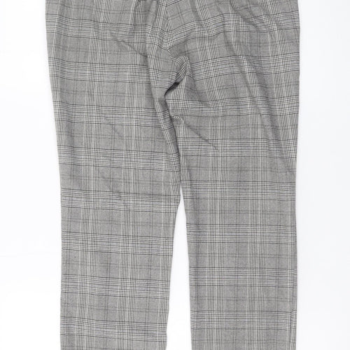 Zara Womens Grey Check Slim Trousers Size L Plaid Workwear