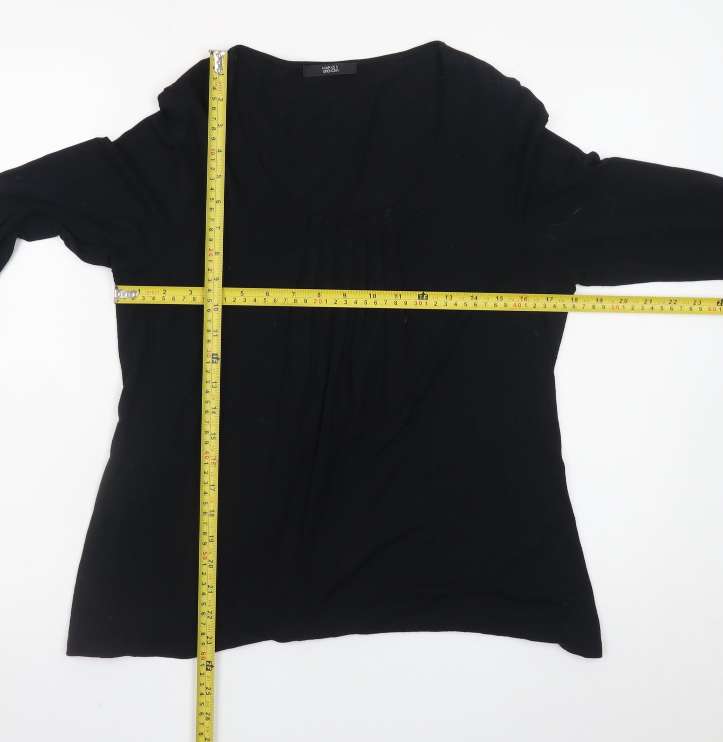 Marks and Spencer Women Black Size 14 Tunic Jersey 3/4 Sleeve Blouse