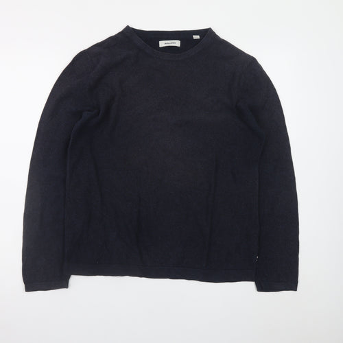 Jack & Jones Men's Black Cotton Crew Neck Pullover Jumper Size L