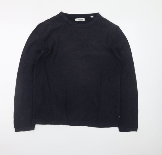 Jack & Jones Men's Black Cotton Crew Neck Pullover Jumper Size L