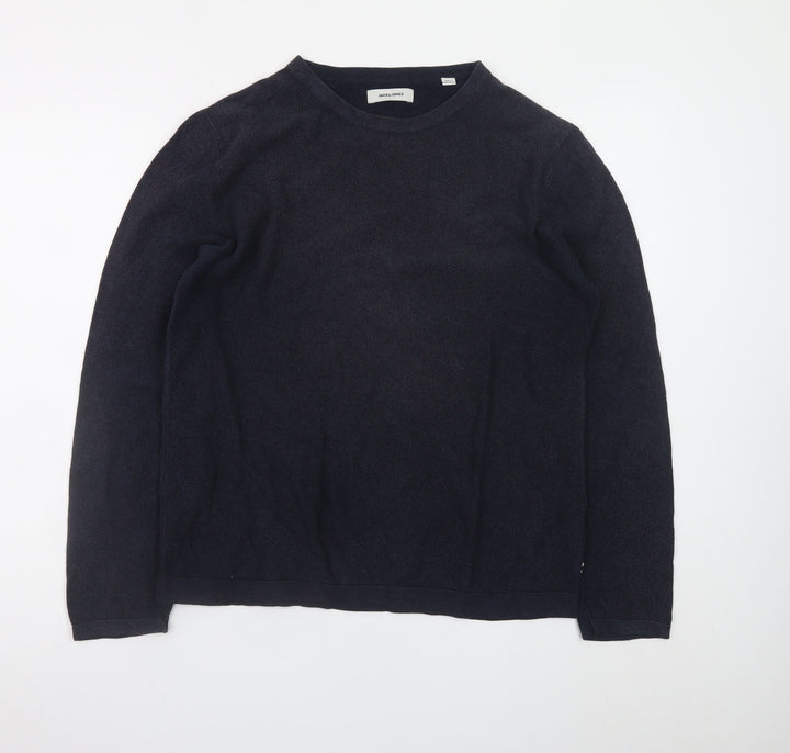 Jack & Jones Men's Black Cotton Crew Neck Pullover Jumper Size L