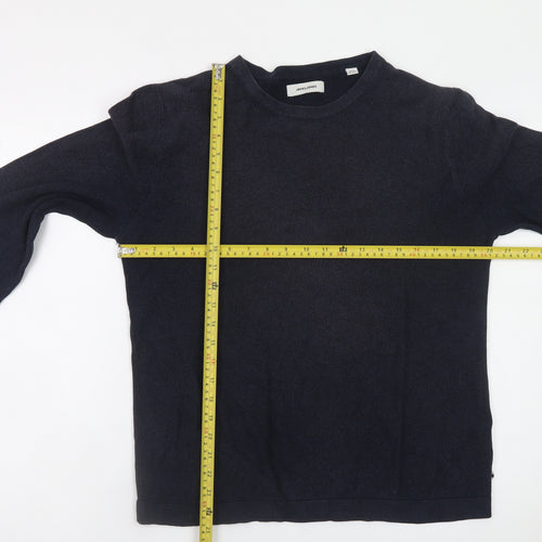Jack & Jones Men's Black Cotton Crew Neck Pullover Jumper Size L
