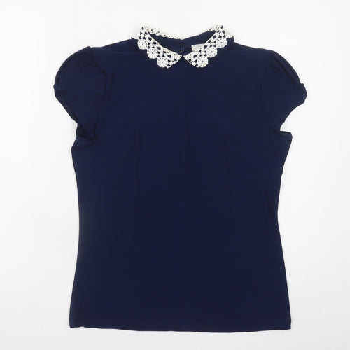 Savida Women’s Blue Collared Crochet Blouse Size 10