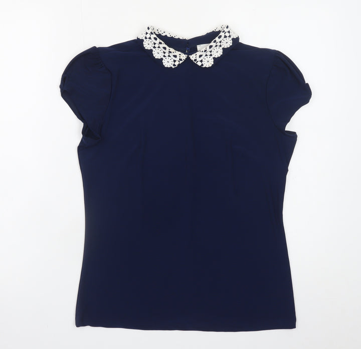 Savida Women’s Blue Collared Crochet Blouse Size 10