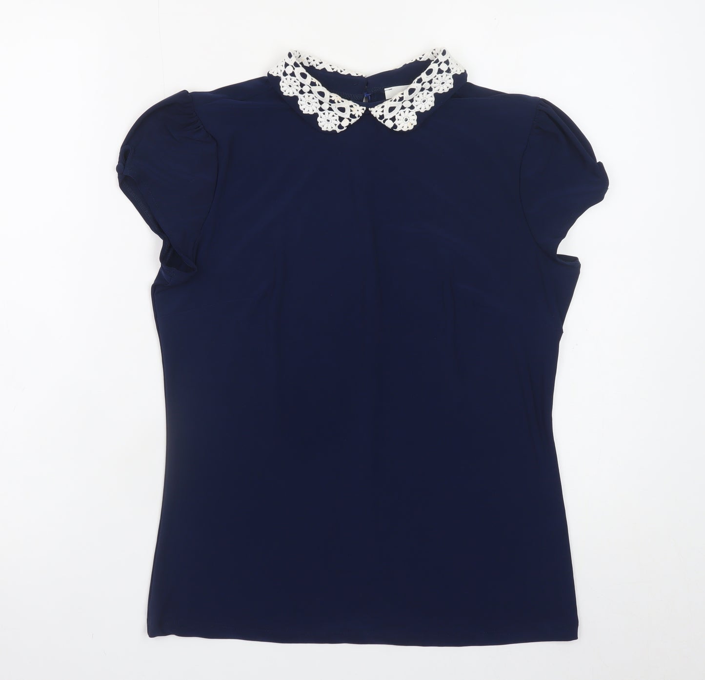 Savida Women’s Blue Collared Crochet Blouse Size 10