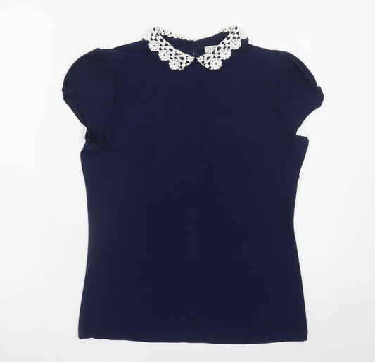 Savida Women’s Blue Collared Crochet Blouse Size 10