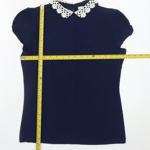 Savida Women’s Blue Collared Crochet Blouse Size 10