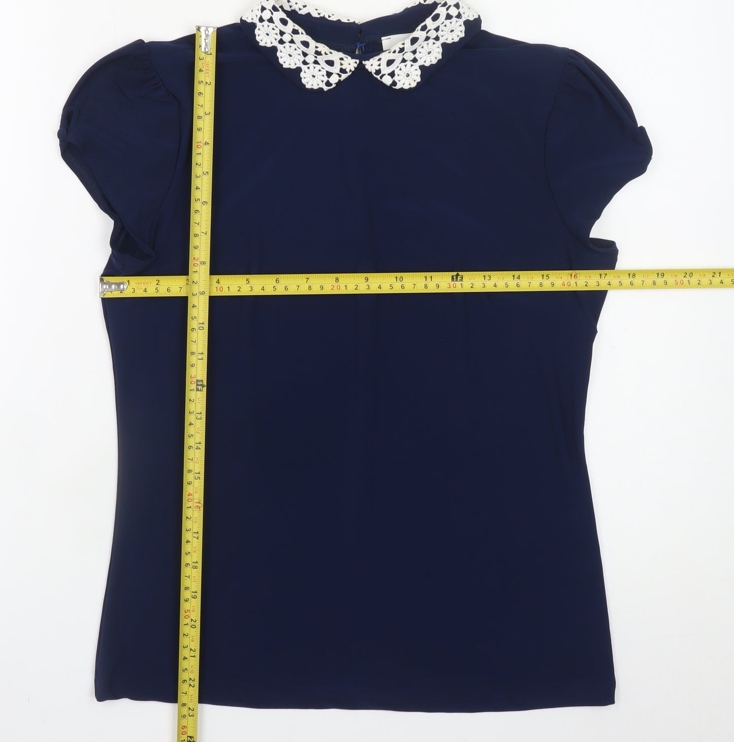 Savida Women’s Blue Collared Crochet Blouse Size 10