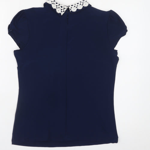Savida Women’s Blue Collared Crochet Blouse Size 10