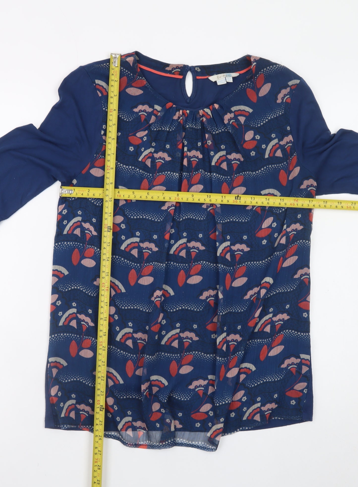 Boden Womens Blue Floral Long Sleeve Tunic Blouse Size 10
