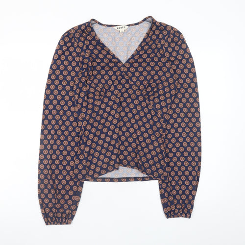 Boden Womens Blue Geometric Wrap Blouse UK 12 Long Sleeve Viscose Top
