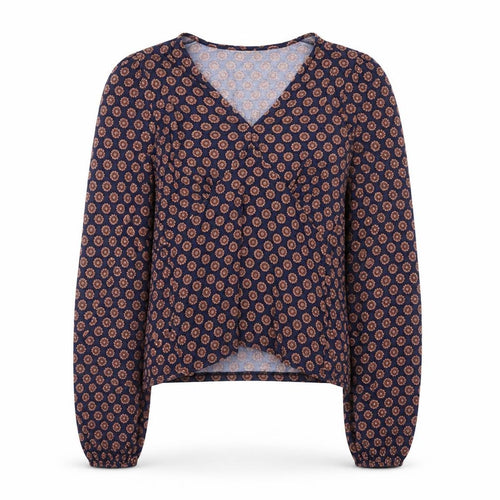 Boden Womens Blue Geometric Wrap Blouse UK 12 Long Sleeve Viscose Top
