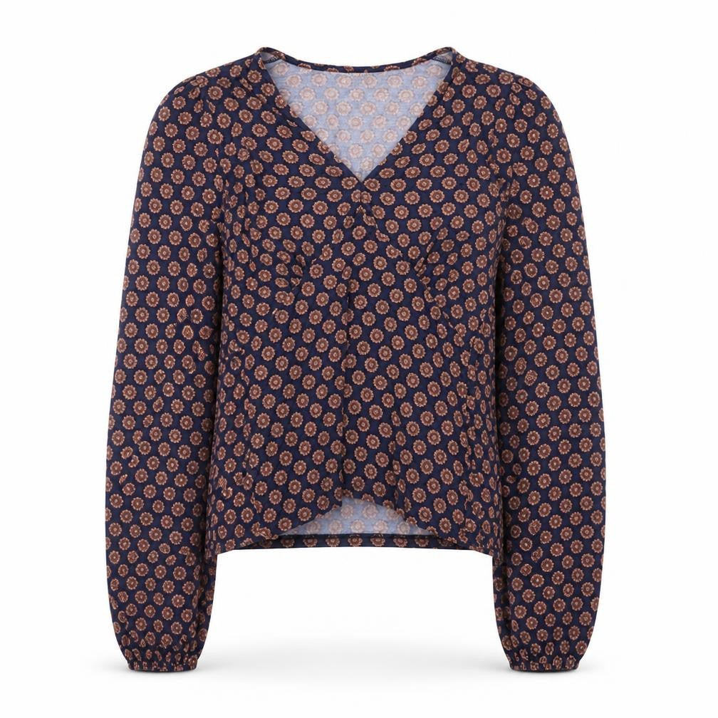 Boden Womens Blue Geometric Wrap Blouse UK 12 Long Sleeve Viscose Top