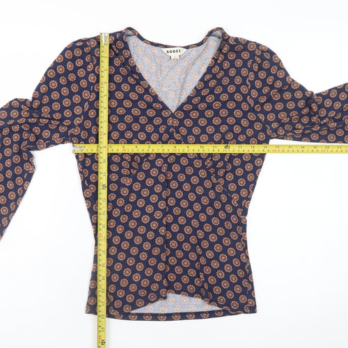 Boden Womens Blue Geometric Wrap Blouse UK 12 Long Sleeve Viscose Top
