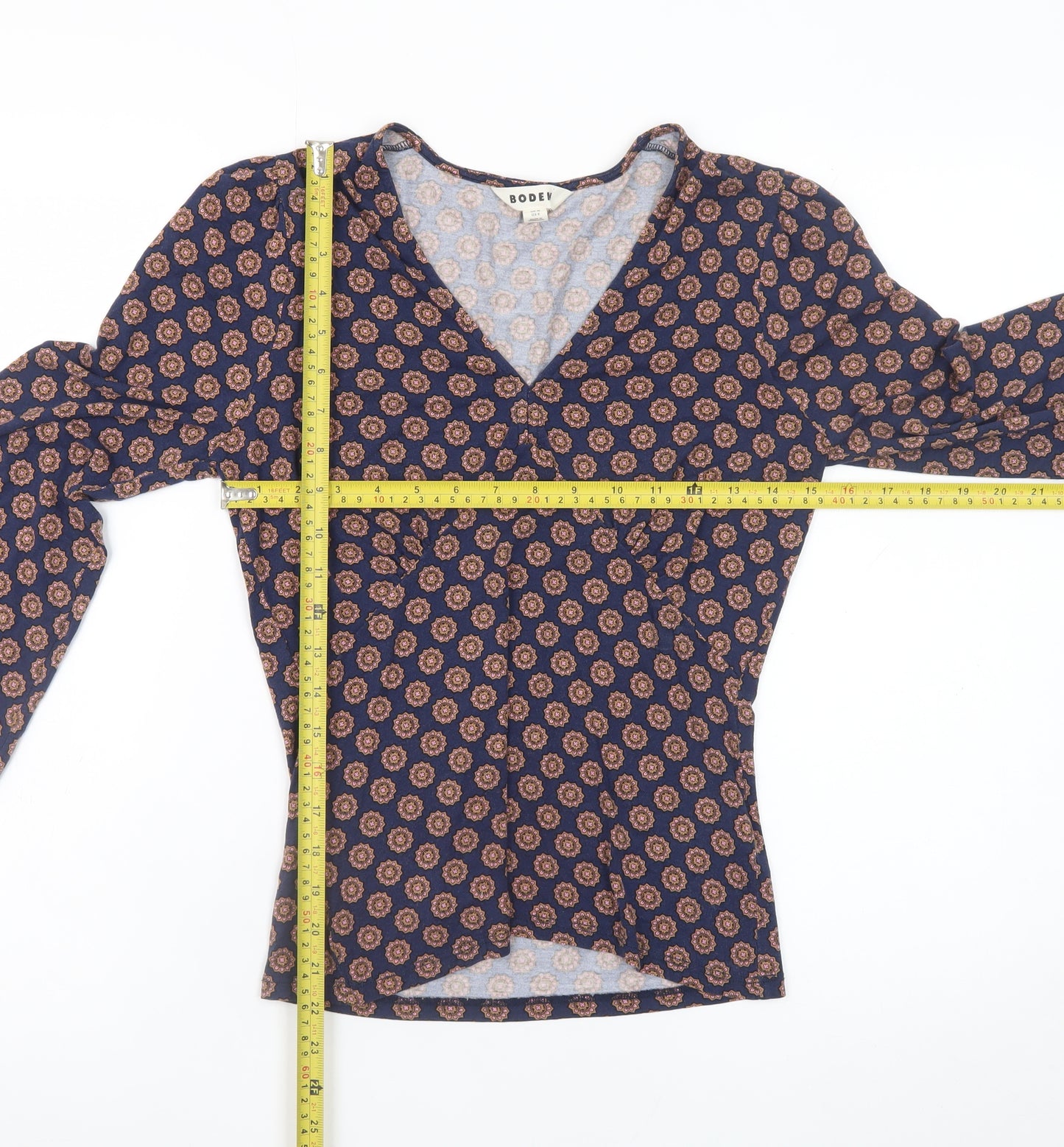 Boden Womens Blue Geometric Wrap Blouse UK 12 Long Sleeve Viscose Top