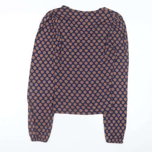 Boden Womens Blue Geometric Wrap Blouse UK 12 Long Sleeve Viscose Top