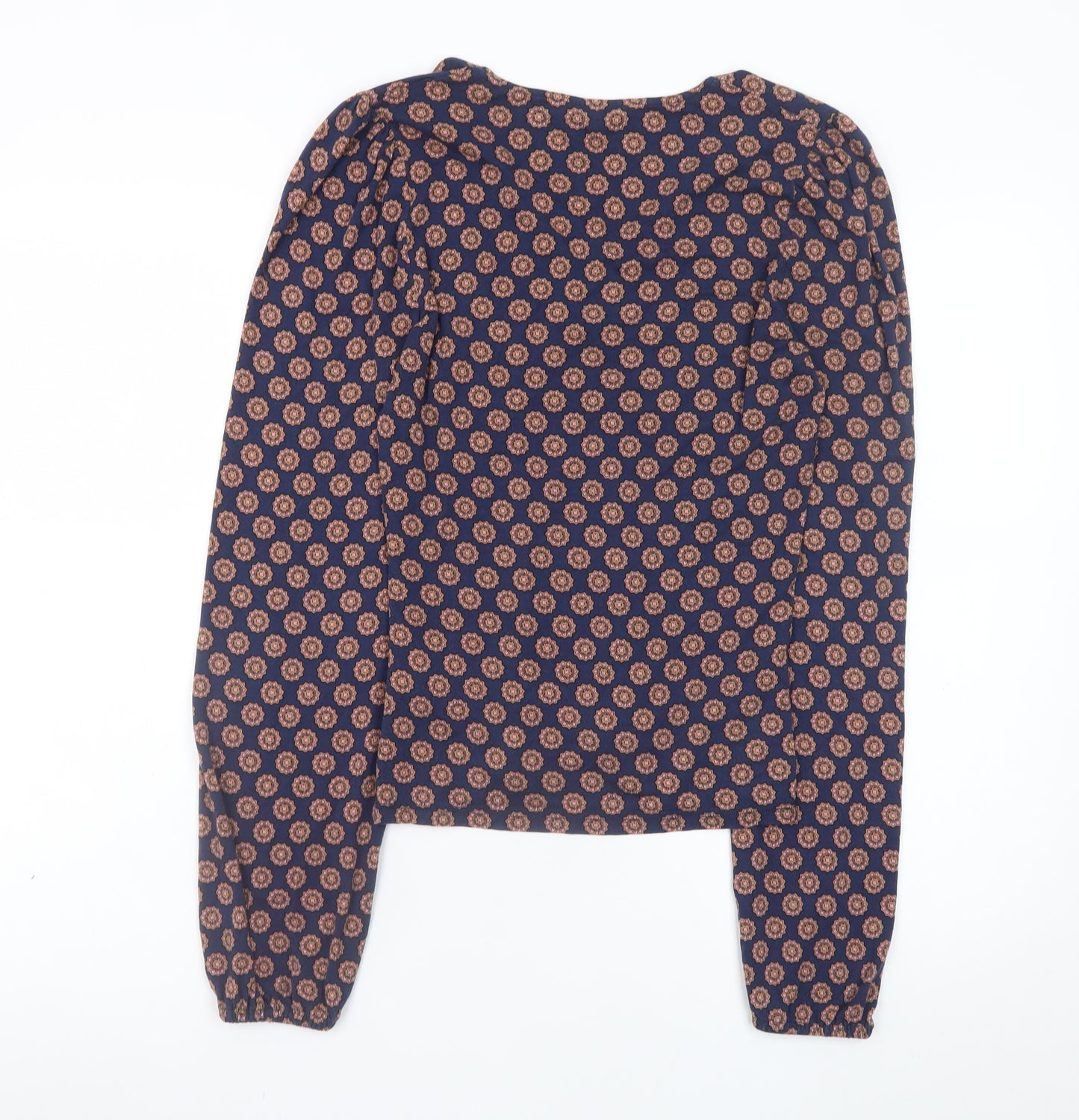 Boden Womens Blue Geometric Wrap Blouse UK 12 Long Sleeve Viscose Top