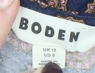 Boden Womens Blue Geometric Wrap Blouse UK 12 Long Sleeve Viscose Top