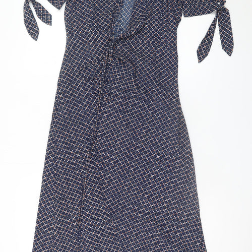 Stella Morgan Women's Blue Geometric Wrap Midi Dress Size 8