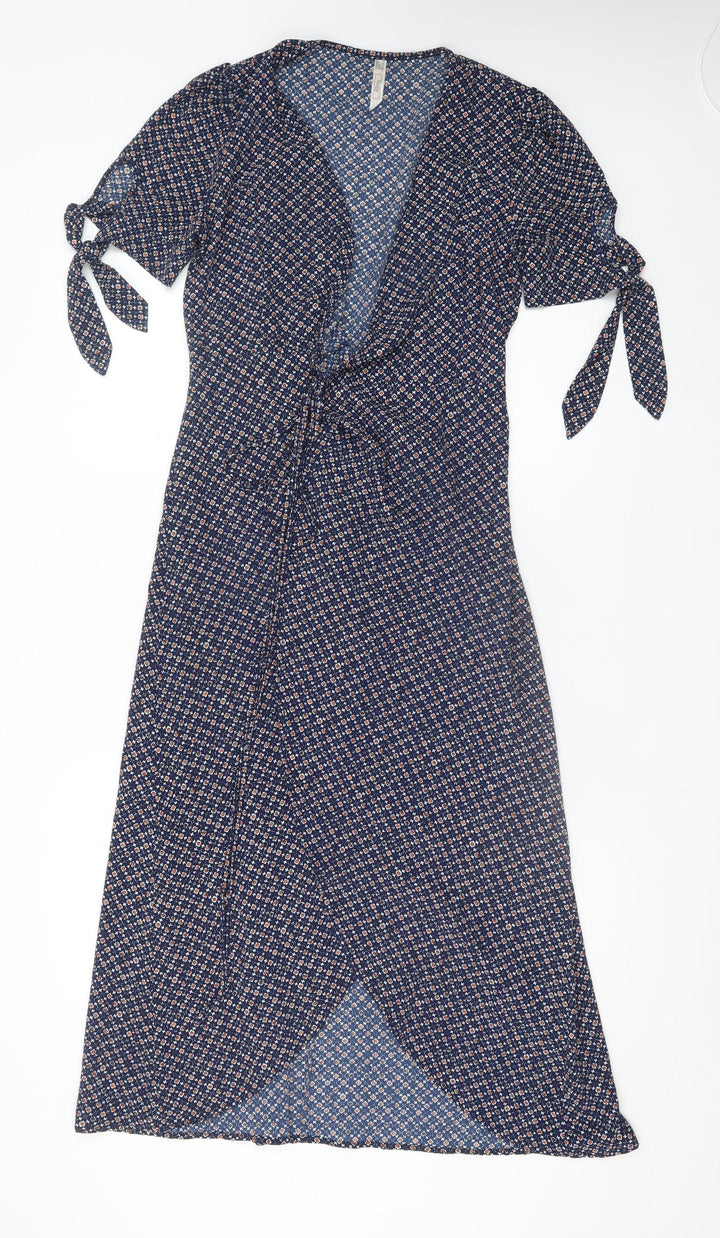 Stella Morgan Women's Blue Geometric Wrap Midi Dress Size 8