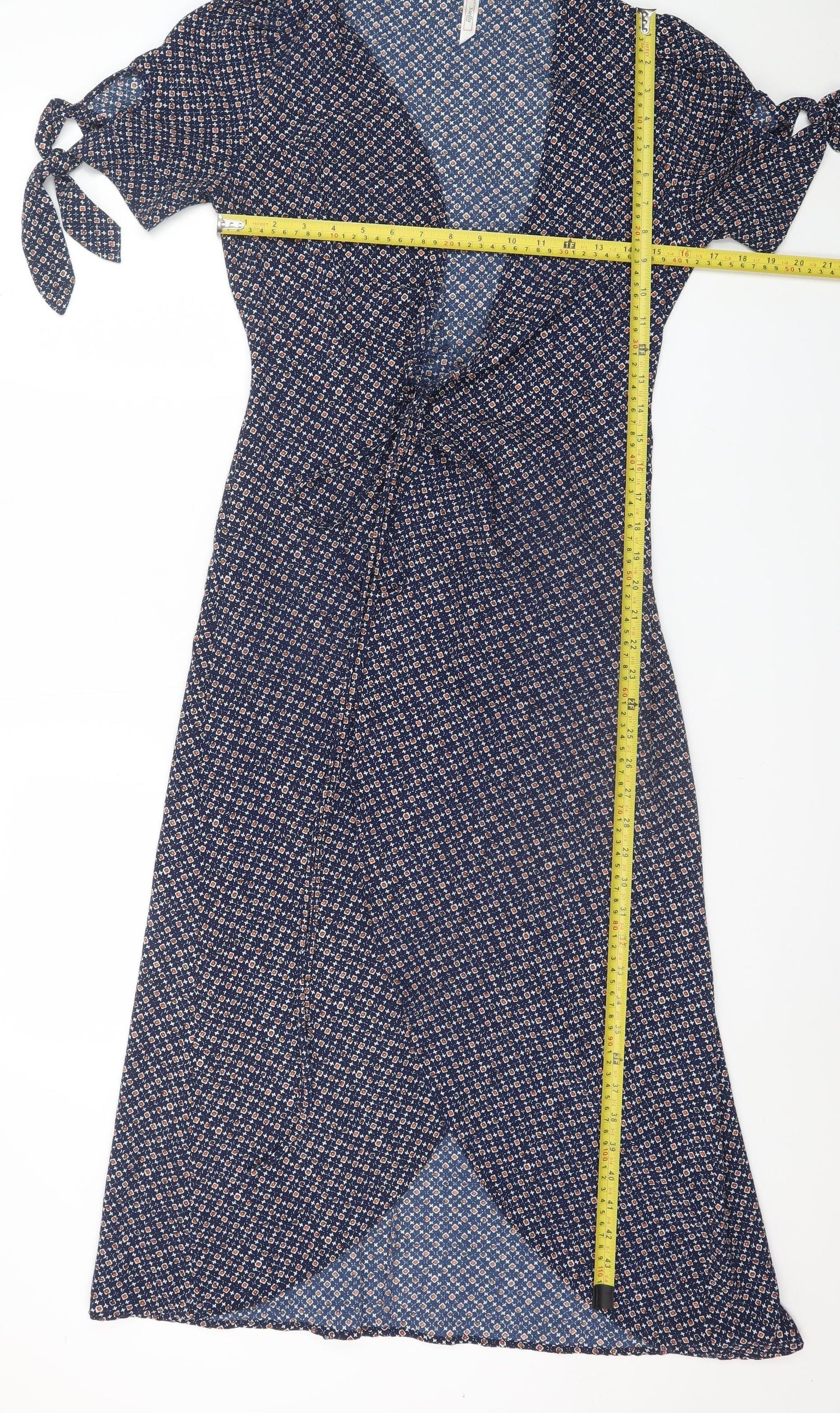 Stella Morgan Women's Blue Geometric Wrap Midi Dress Size 8