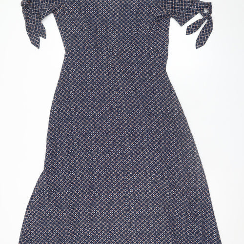 Stella Morgan Women's Blue Geometric Wrap Midi Dress Size 8