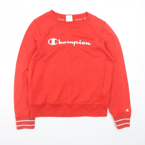 Champion Women Red Crew Neck Pullover Sweatshirt Medium Cotton Blend