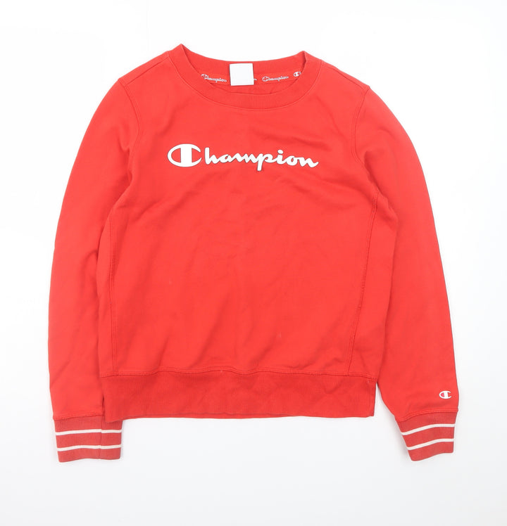 Champion Women Red Crew Neck Pullover Sweatshirt Medium Cotton Blend