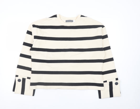 Mint Velvet Women Beige Black Striped Pullover Sweatshirt Size S