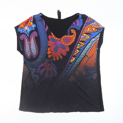 Desigual Womens Multicoloured V-Neck Lyocell T-Shirt Size 12
