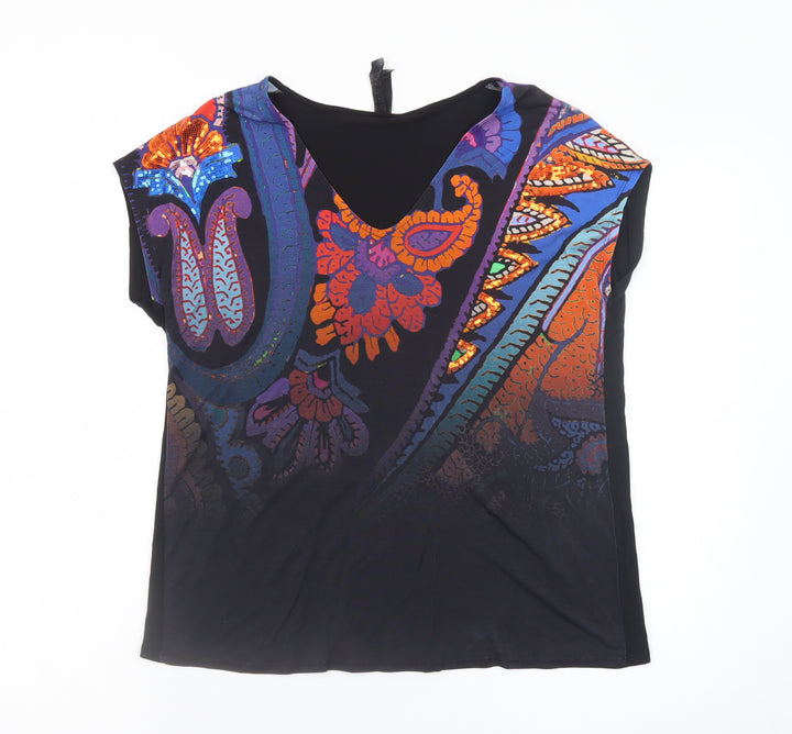 Desigual Womens Multicoloured V-Neck Lyocell T-Shirt Size 12