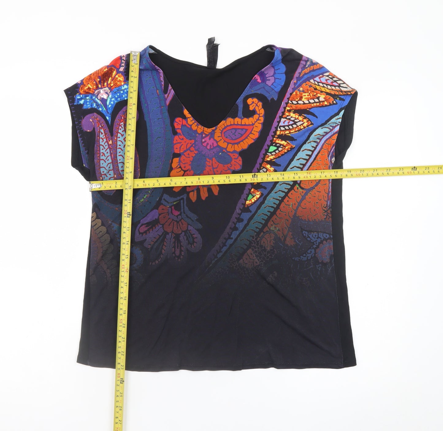 Desigual Womens Multicoloured V-Neck Lyocell T-Shirt Size 12