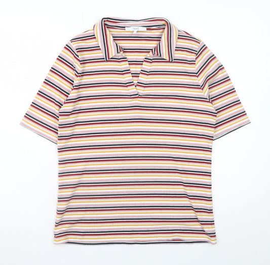 Next Women's Multicoloured Striped Polo Top Size 14 Polyester Blend