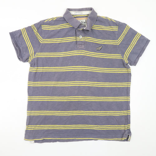 Drift King Men’s Grey Striped Polo Shirt Size L Classic Cotton