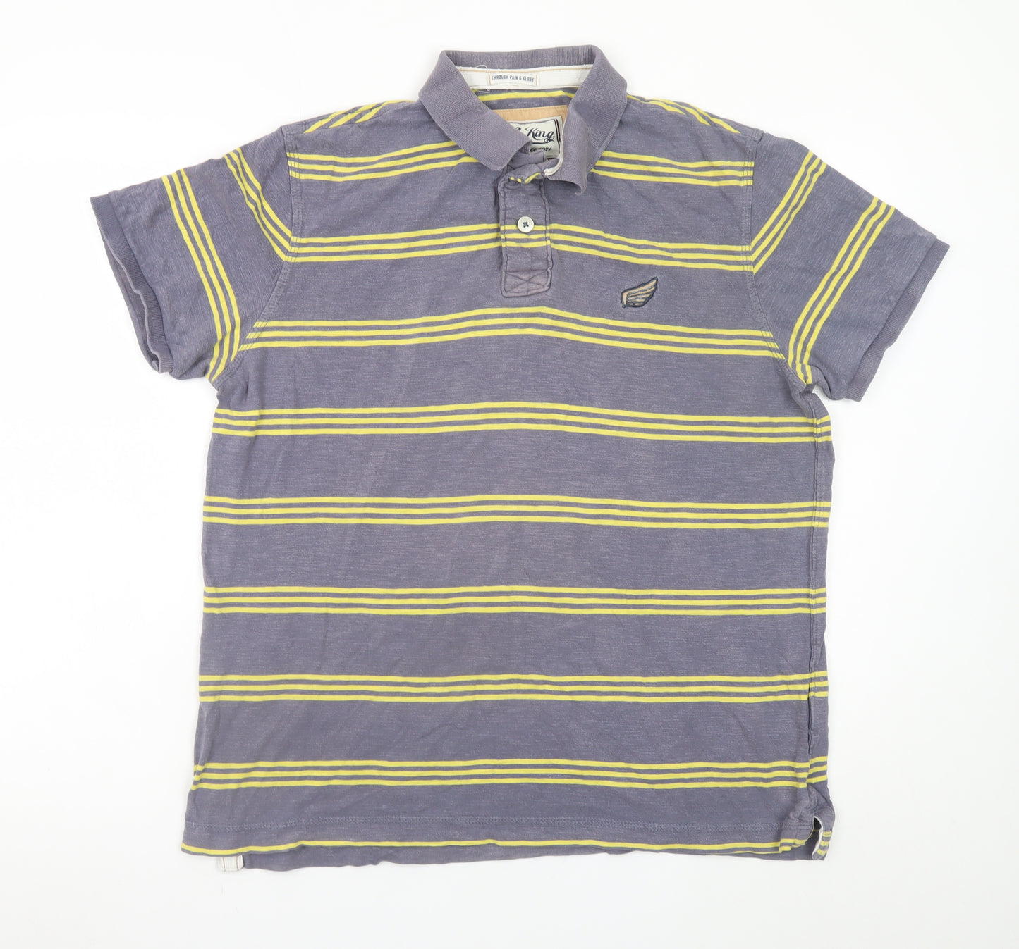 Drift King Men’s Grey Striped Polo Shirt Size L Classic Cotton