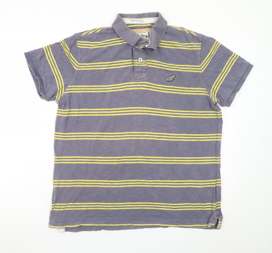 Drift King Men’s Grey Striped Polo Shirt Size L Classic Cotton