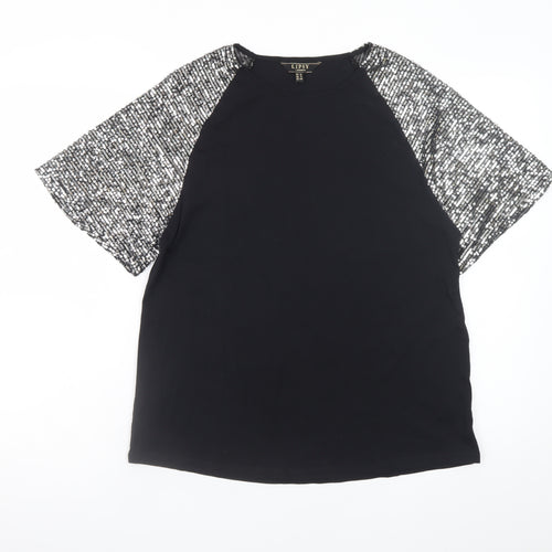 Lipsy Womens Black Sequin Sleeve Raglan Short Sleeve T-Shirt Size 12