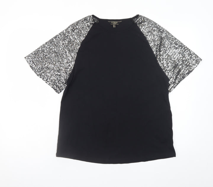 Lipsy Womens Black Sequin Sleeve Raglan Short Sleeve T-Shirt Size 12
