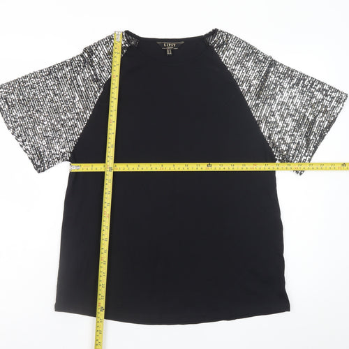 Lipsy Womens Black Sequin Sleeve Raglan Short Sleeve T-Shirt Size 12