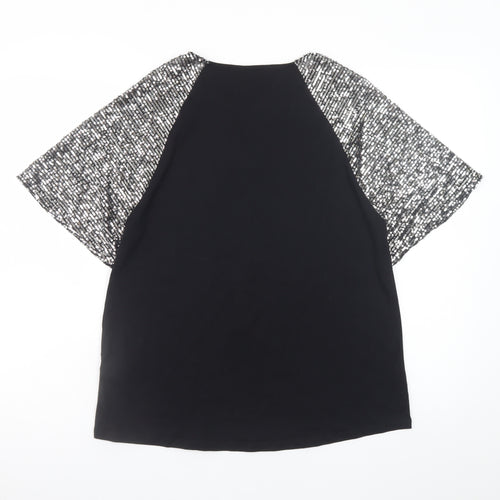 Lipsy Womens Black Sequin Sleeve Raglan Short Sleeve T-Shirt Size 12