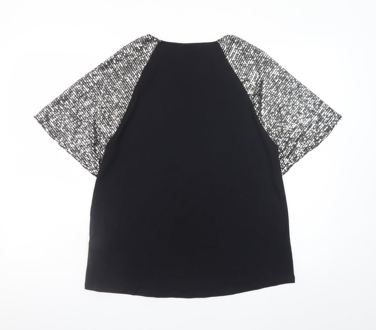 Lipsy Womens Black Sequin Sleeve Raglan Short Sleeve T-Shirt Size 12