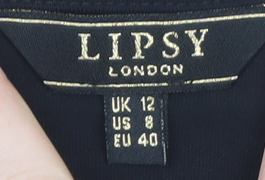 Lipsy Womens Black Sequin Sleeve Raglan Short Sleeve T-Shirt Size 12