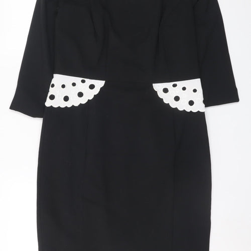 Myleene Klass Women's Black Sheath Dress Size 14 3/4 Sleeve Stretch