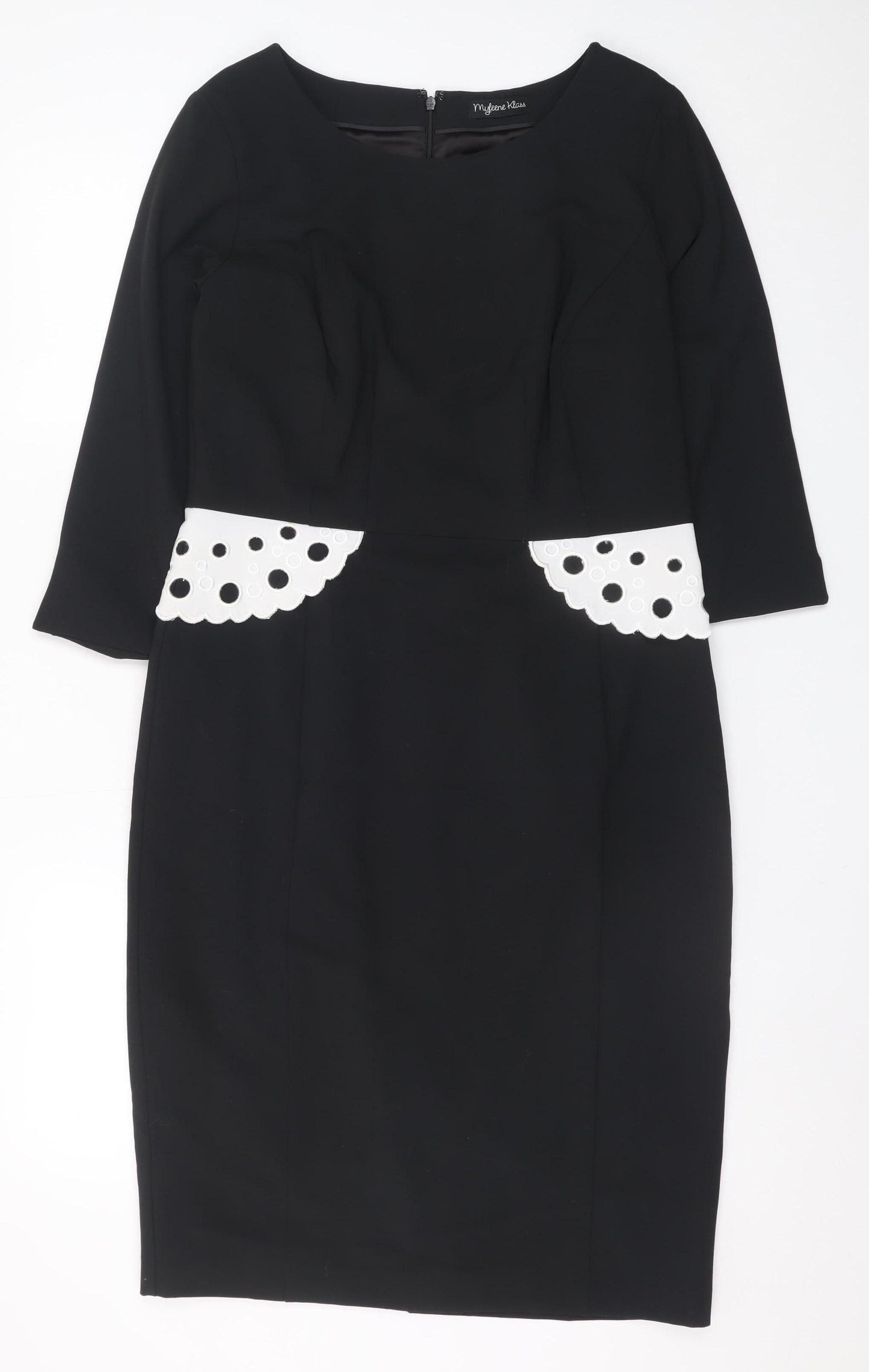 Myleene Klass Women's Black Sheath Dress Size 14 3/4 Sleeve Stretch