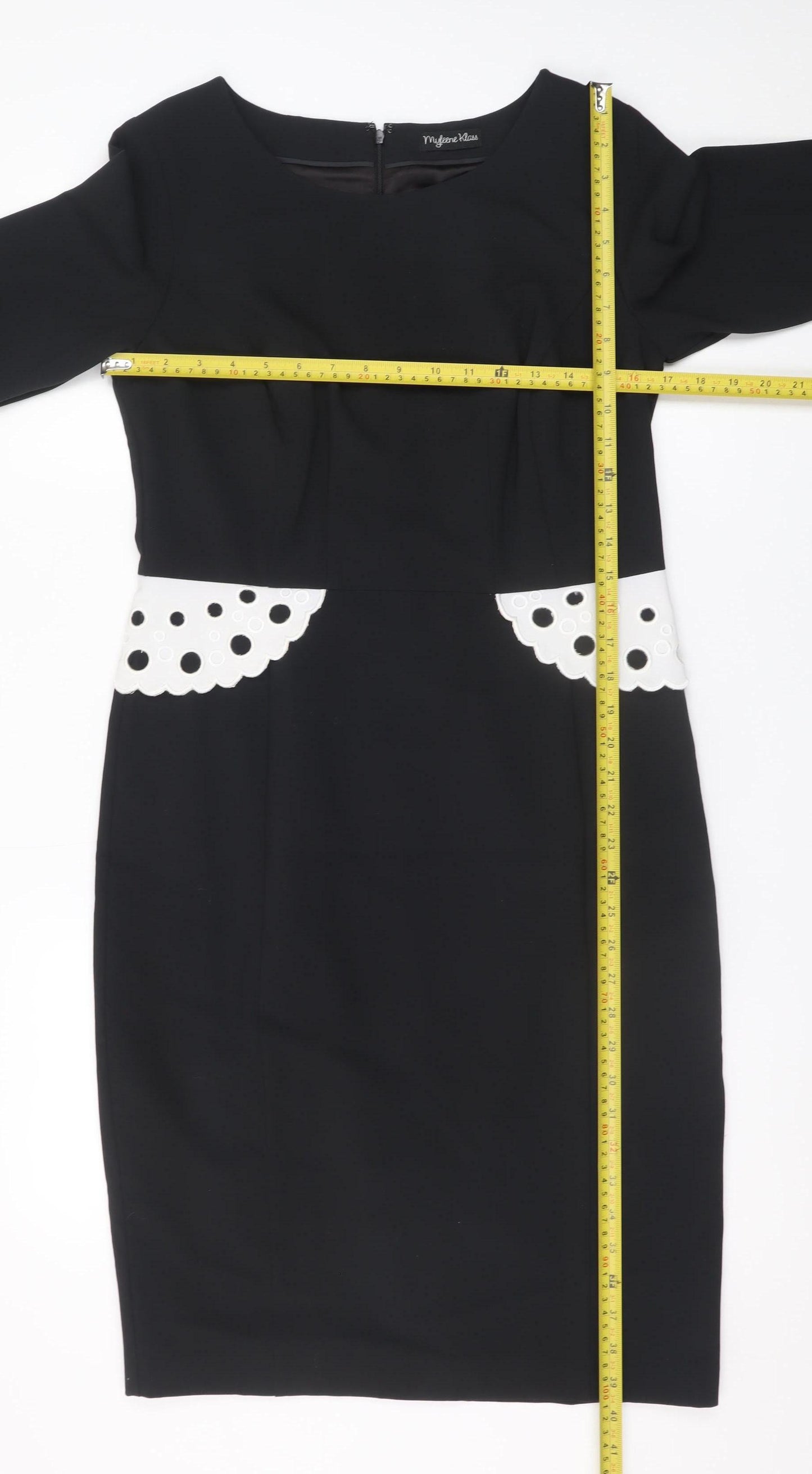 Myleene Klass Women's Black Sheath Dress Size 14 3/4 Sleeve Stretch