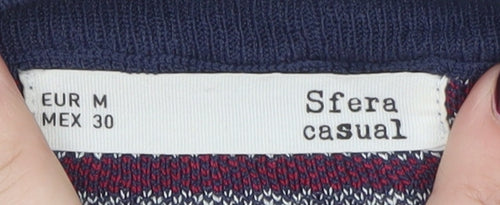 Sfera Women Blue Geometric Knit Short Sleeve Pullover Jumper Size 12