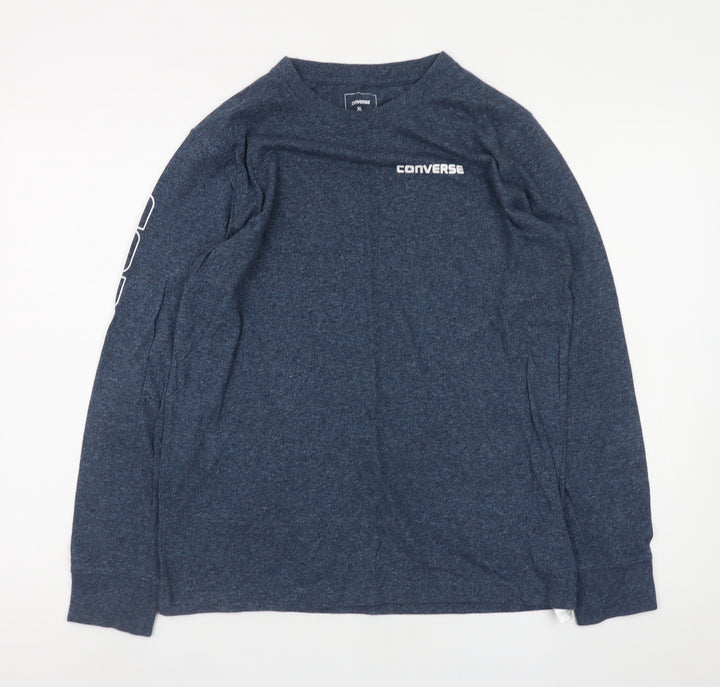 Converse Mens Blue Long Sleeve Crew Neck T-Shirt XL Cotton Blend