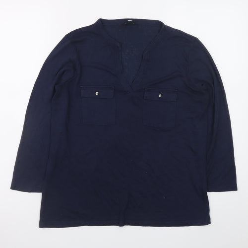 Cortefiel Women's Blue Tunic Blouse Size 10 V-Neck Long Sleeve