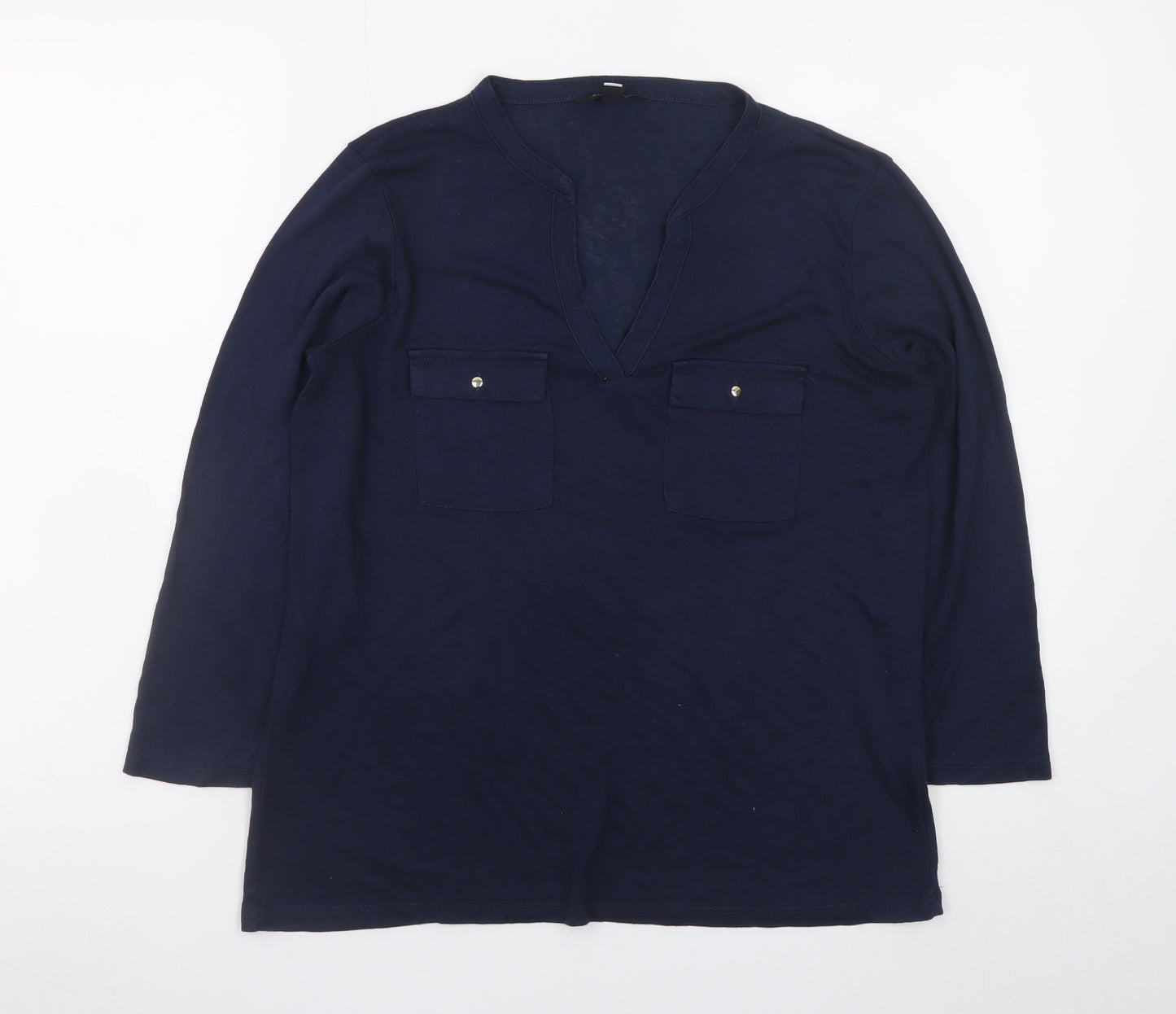 Cortefiel Women's Blue Tunic Blouse Size 10 V-Neck Long Sleeve