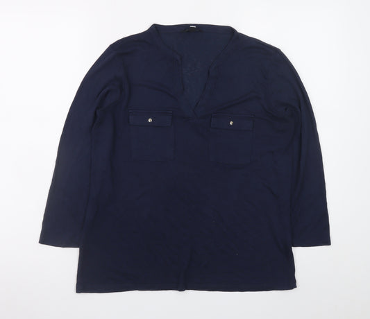 Cortefiel Women's Blue Tunic Blouse Size 10 V-Neck Long Sleeve